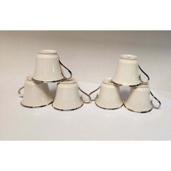 Lenox Moonspun Footed 6 Set Of Cup & Saucer Ivory/Silver Trim - Picture 11 of 11